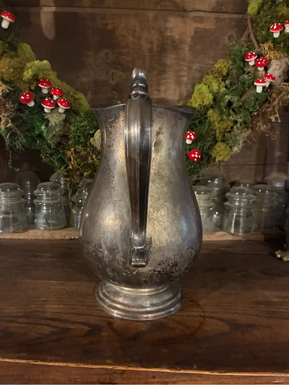 Classic Silver-Tone Decorative Pitcher Vase